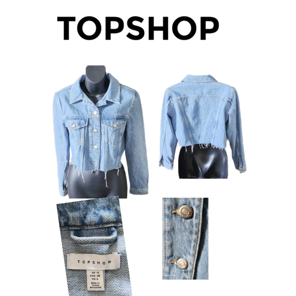 TOPSHOP TILDA CHOPPED RAW HEM DENIM JEAN JACKET SIZE 6 LIKE NEW - Picture 2 of 6
